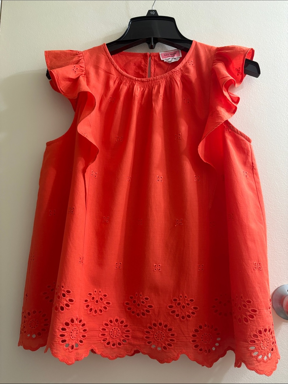 Kate Spade ♠️ Coral Eyelet Flutter-Sleeve Blouse